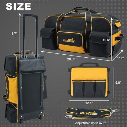 MELOTOUGH Rolling Tool Bag with Wheels,Large Capacity Tool Bag Organizer with Concealed Telescoping Handle for Electrician,Construction,HVAC,Technician (Yellow/Black) - color: Yellow/Black
