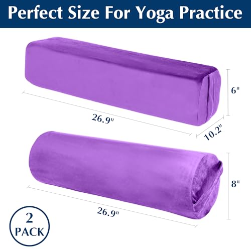 2-Pack Yoga Bolster Pillow Set: Rectangular & Cylinder Pillows for Meditation and Support, Yoga Pillows with Washable Velvet Cover, Triple-Layer Sponge with Carry Handle, Purple - color: Purple