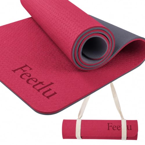Extra Thick Yoga Mat with Carry Strap, 10mm Non-Slip Exercise Mat, 72 x 24 Inch Cushioned Workout Mat for Yoga, Pilates, Stretching & Floor Exercises - color: Pink & Gray