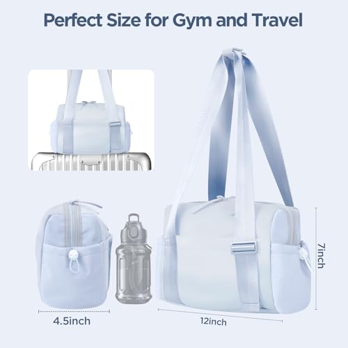 Mini Gym Bag for Women Girls Small Gym Tote Bag with Wet Compartment Waterproof Travel Duffle Bag Cute Workout Sport Bag - color: Silver-12in