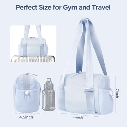Mini Gym Bag for Women Girls Small Gym Tote Bag with Wet Compartment Waterproof Travel Duffle Bag Cute Workout Sport Bag - color: Silver-12in