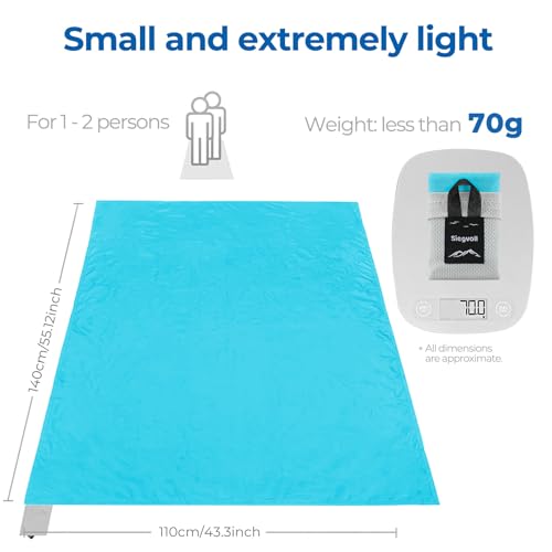 Pocket Picnic Blanket, Small Picnic Blanket 43x55" 2.54 oz Blue for 1-2 - color: Blue (Grey Pack), size: 43x55″