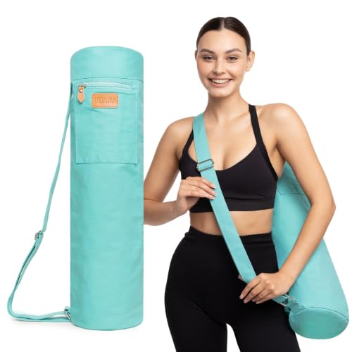 UDANA Canvas Yoga Mat Bag for Women & Men, Full-Zip Carrier with 3 Pockets & Adjustable Strap, Stylish Gym & Pilates Bag – Available in Multiple Sizes - color: Turquoise, size: Extra Large: 2/5" to 1/2" (11-13mm) Thick Mats