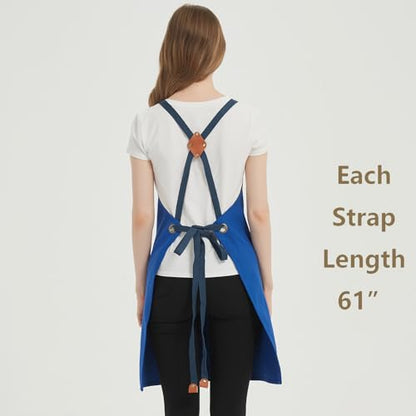 AFUN Chef Aprons for Women Men with Oversized Pockets, 12-Ounce Cotton Canvas Cross Back Water Repellent Apron (Royal Blue) - color: Royal Blue