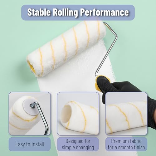 Bates- Paint Roller Kit with Extension Pole, 10 pcs, 9" & 4" Roller Frames | Plastic Paint Tray, 6 Roller Covers, 3 FT Stainless Steel Extension Pole for Walls, Ceilings & Home Painting Projects