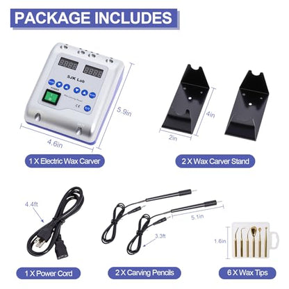 Dental Electric Wax Carver, Dual-Pen Wax Carving Pen Knife with 6 Wax Tips | Dual Digital Display, 122–392°F Adjustable Temperature, for Dental Lab Equipment, Dentist Waxing, Jewelry Wax Work & Modeling