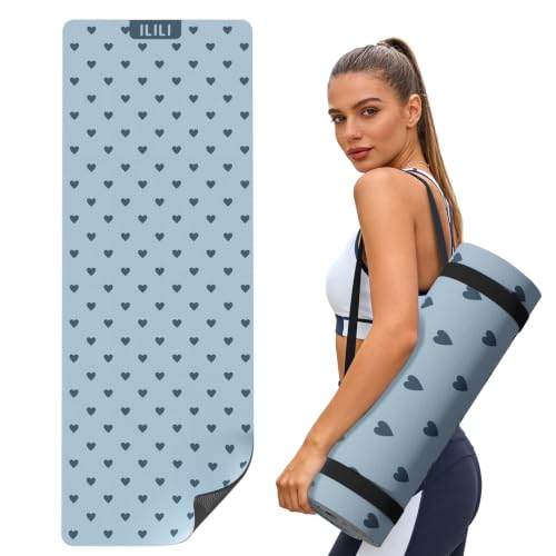 ILILI Suede TPE Yoga Mat, 10mm Thick, 76" x 28" Extra Long with Strap - color: Blue