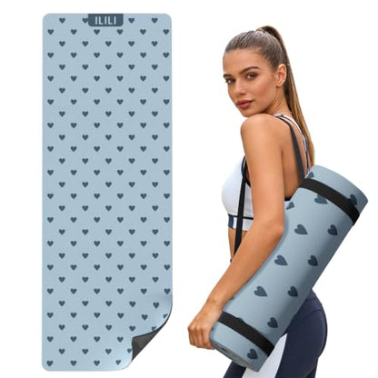 ILILI Suede TPE Yoga Mat, 10mm Thick, 76" x 28" Extra Long with Strap - color: Blue