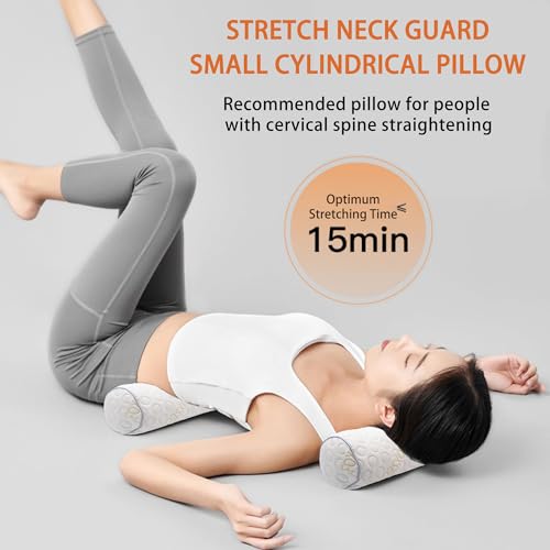 Cylindrical Pillow、 Fillable Porous Fiber Contour Neck Pillow、 (Pack of 2, White Jacquard) 18 x 4 inches、Bolster Pillow for Bed、Legs, Back and Yoga (18x4)