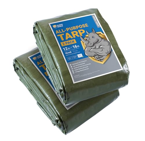 GUARD SHIELD Tarps Heavy Duty Waterproof 12x16 Feet Green Poly Tarp Cover Outdoor Thick UV Resistant Tarpaulin with Grommets 10mil (2-Pack) - color: Green, size: 12x16 (2-Pack)