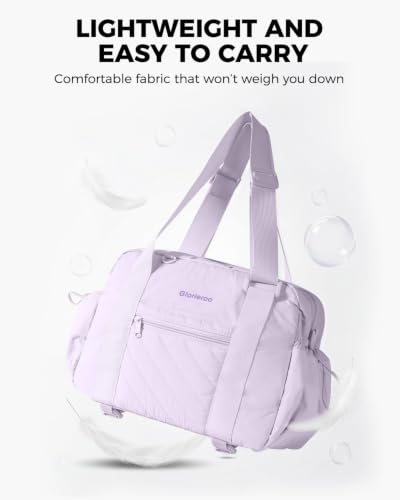 Small Gym Bag for Women - Duffle Weekender Work Duffel Carry on Tote Bag | Puffer Yoga Mat Holder Wet Compartment Coin Purse BPA-Free - color: Purple