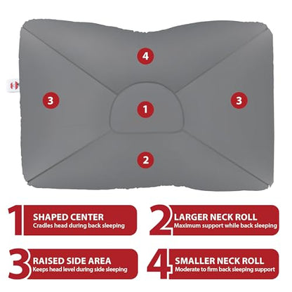 Ergonomic Cervical Pillow for Neck Pain Relief Back & Side Sleepers FULL GR - color: Gray, size: Full size