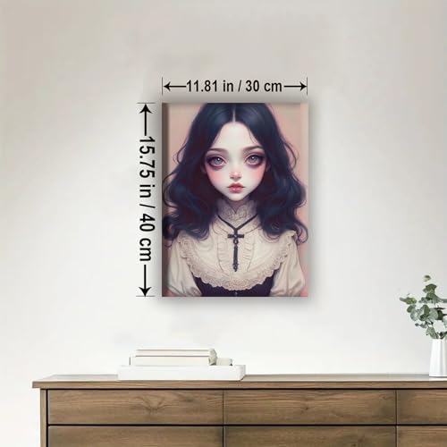 Aeontinity Gothic Doll Gothic Framed Canvas DIY Paint by Numbers Kit Bar Cafe Cave Home Room Wall Bathroom Porch Patio Decor Gift, 16 x 12 Inch - color: GOTHIC DOLL