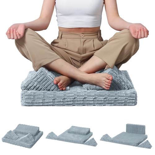 Meditation Cushion Set, Meditation Pillow with 3 Piece,Charcoal | Large Washable Meditation Pillow for Sitting on Floor, Yoga Pillow with 2 Knee Cushions for Comfortable Sitting, 24x24in - color: Charcoal, size: 24X24X2 Inch