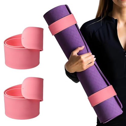 2 Pcs Yoga Mat Strap, Yoga Mat Scrunchie Slap Band for Carrying & Storage - Secure for Travel, Fits Most Standard Mats - color: Pink
