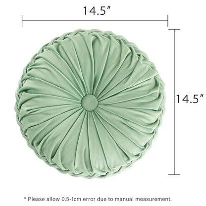 HIG Set of 2 Sage Velvet Decorative Round Pleated Throw Pillows - color: Sage