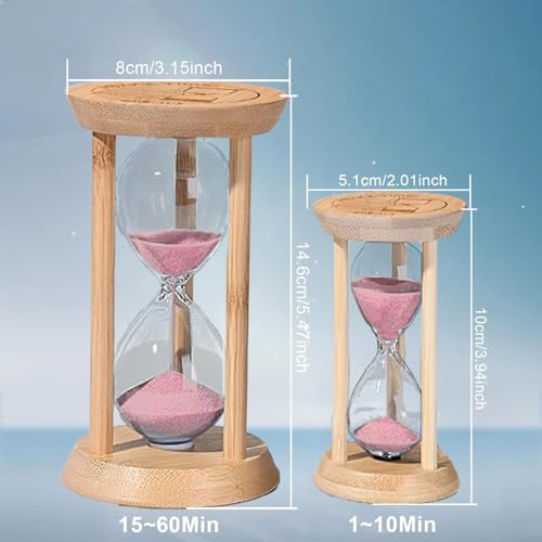 Wood Sand Timer, 5 Minute Hourglass,Bamboo Sandglass Timer 5 Min,Pink Sand Watch for Speed Reading Timer,Baking,Game,