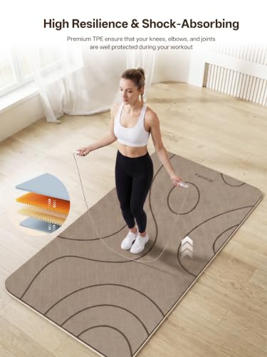 EaseUp Large Yoga Mat 73x35.5x0.4",10mm Thick Non-Slip for Home Workout - color: Brown/Beige