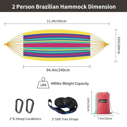 Brazilian Double Hammock with Tree Straps, Extra Large, 450 lbs Capacity - color: Aqua Blue Stripe, size: X-Large