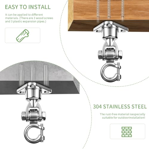 Heavy Duty Stainless Steel Swing Hanger with 360°+180°Rotation 1500LB Capacity,Triangular Fixation for Playground Hammock Chair,sandbag Porch Swing - style: 3-holes