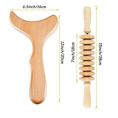 Wood Therapy Massage Tools Wooden Gua Sha Kits Maderoterapia Kit Body Sculpting Tools Wood Massager Roller for Relax Muscles (2) - style: Massage Roller+Neck massager