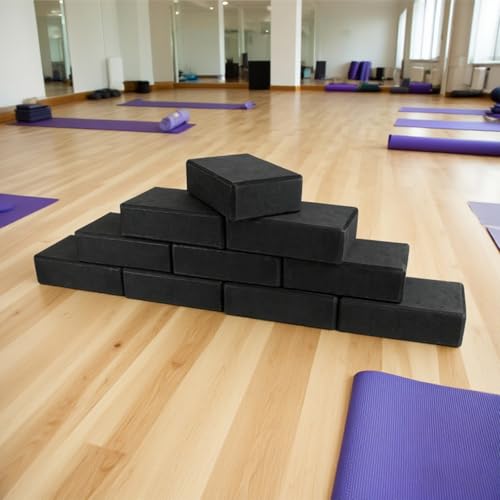 12 Pcs Foam Eva Yoga Blocks Bulk Yoga Supportive Blocks Black Non Slip Lightweight Bricks Prop Accessories for Men Women Beginners Meditation Pilates and Stretching