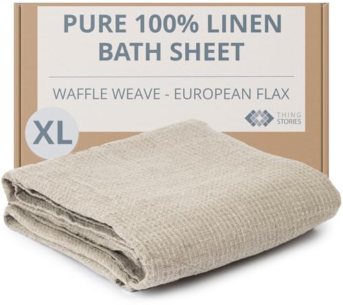 Pure 100% Linen Bath Sheet 35x70-inch - Waffle Weave - Quick Dry - color: Natural Linen, size: Bath Sheet