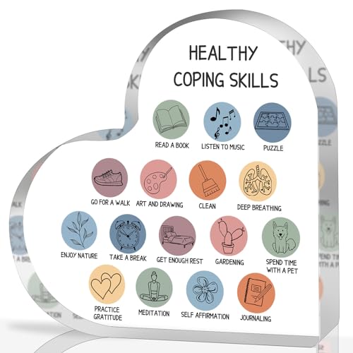 Therapy Office Decor, Anxiety Healthy Coping Skills Mental Health Decorations for Social Worker Classroom School Counseling Therapist Supplies Educational Acrylic Heart Art Decor - color: 014