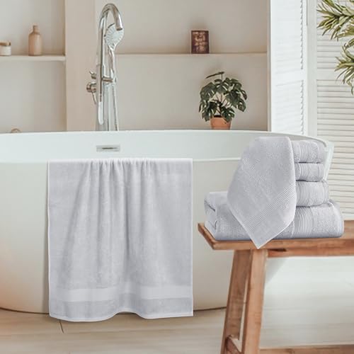 Belizzi Home 8 Piece Towel Set 100% Ring Spun Cotton, 2 Bath Towels 27x54, 2 Hand Towels 16x28 and 4 Washcloths 13x13 - Ultra Soft Highly Absorbent Machine Washable Hotel Spa Quality - Light Grey - color: Light Grey, size: 8 Piece Towel Set