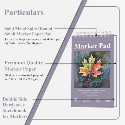 Fuxi Marker Paper Pad, 120lb/200gsm Art Paper of Markers, 2-Pack, 50 Sheets Per Pad (5.5" x 8.5"). - color: Lavender Purple