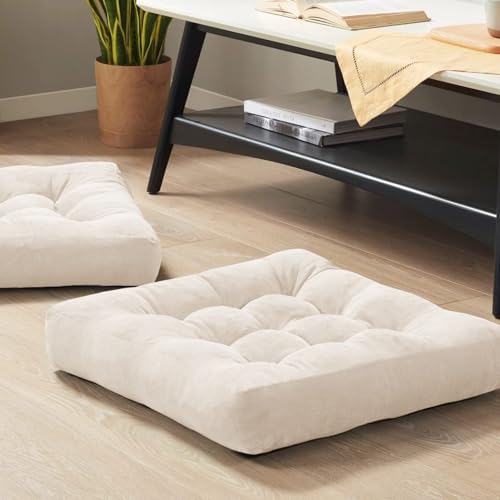 Floor Pillows Set of 2, Large Meditation Cushion for Adults, 22 Inch Square - color: Square | Beige | 2 Pack, size: 2 Pack