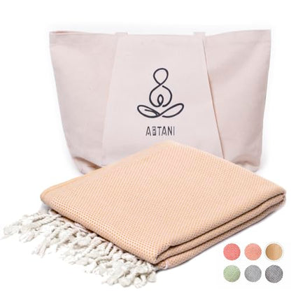 ATANI Turkish Beach Towel, Converts to a Bag, Oversized 100% Cotton Bath Towels Lightweight Quick-Dry Beach Blanket for Travel, Picnic, Camping, Yoga and Pool (Yellow + Bag, 35 inc x 69 inc) - color: Yellow + Bag, size: 35 inc x 69 inc