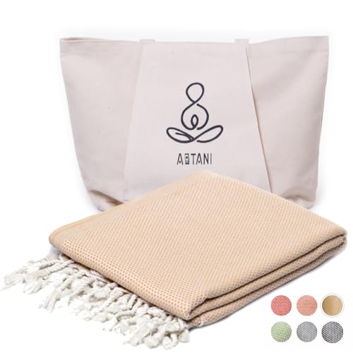 ATANI Turkish Beach Towel, Converts to a Bag, Oversized 100% Cotton Bath Towels Lightweight Quick-Dry Beach Blanket for Travel, Picnic, Camping, Yoga and Pool (Yellow + Bag, 35 inc x 69 inc) - color: Yellow + Bag, size: 35 inc x 69 inc