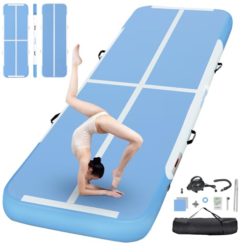 FBSPORT Inflatable Air Gymnastics Mat Training Mats 4/8 inches Thickness Gymnastics Tracks for Home Use/Training/Cheerleading/Yoga/Water with Pump - color: Light Blue, size: 10ft*3.3ft*4in(3*1*0.1m)