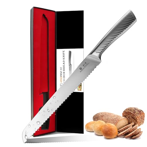 imarku Bread Knife 10 Inch: Japanese High Carbon Stainless Steel | Professional Grade Serrated Bread Knife, Razor Sharp Edge Cake Knife for Homemade Bread Bagels Cake, Stainless Steel Handle - color: Classic Silver