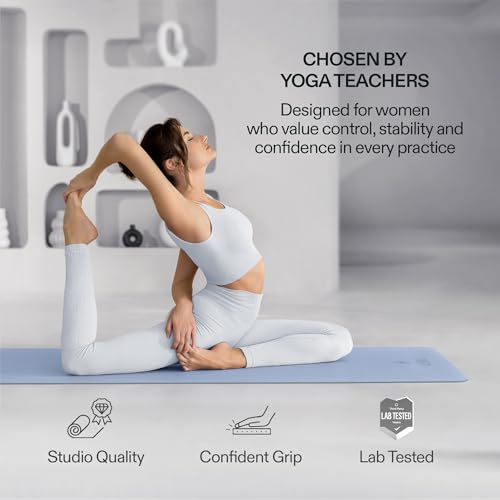 Premium Yoga Mat – Sweat-Activated Non-Slip PU Grip I Natural Rubber Base I 4mm for Yoga, Pilates & Workouts - color: Sky Blue