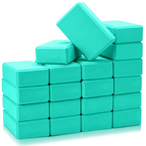 Honoson 20 Pcs Yoga Blocks Bulk 9''x6''x3'' High Density EVA Foam Blocks for Exercise Pilates Meditation, Lightweight Non-slip Surface, Improve Strength Balance Flexibility - color: Teal