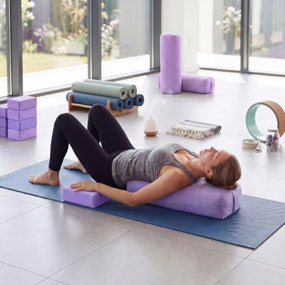 Chalyna 3 Pcs Yoga Bolster Pillow & Yoga Blocks Set Stretching and Back Support Lightweight Foam Blocks Portable Handle Soft Non-slip Surface Reusable for Pilates Meditation Balance Purple