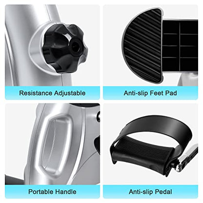 Mini Exercise Bike, himaly Under Desk Bike Pedal Exerciser Portable Foot Cycle Arm & Leg Peddler Machine with LCD Screen Displays - color: Silver and Black