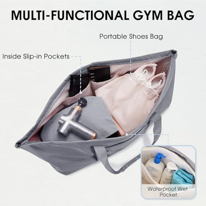 sportsnew Large Yoga Mat Bag Trolley Sleeve Gym Carrier Shoe Bag Wet Pocket | water-resistant fabric, large capacity,wide full-zip opening,separate shoe bag,2 yoga mat holder straps,multi-pocket storage - color: Grey