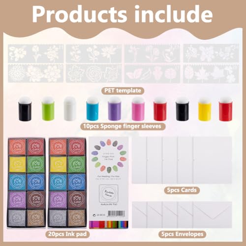 WEBEEDY 52 Pcs Flowers & Plants DIY Sponge Finger Painting Set, Funny Finger Daubers Kit with Sponges, Ink Pads, PET Stencils, Blank Cards & Envelopes for Adults Handmade Art Drawing Supplies