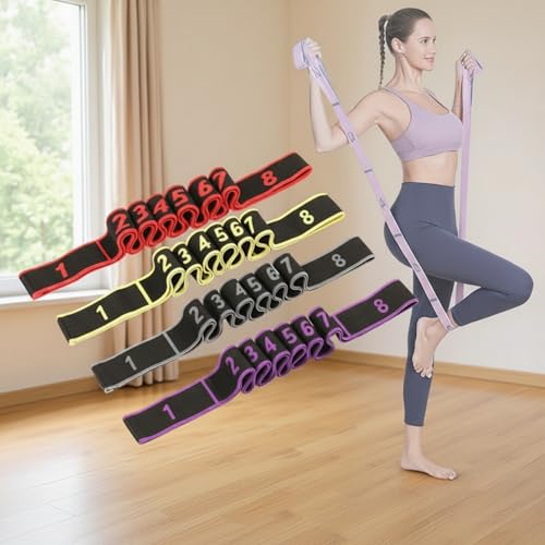 Stretching Resistance Band with Marked Sections, 8 Section Elastic Stretch Strap for Yoga, Pilates, Physical Therapy, Home & Gym Training