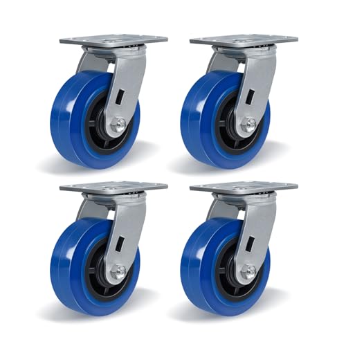 5'' X 2'' Casters, Heavy Duty Caster Wheels, Industrial Swivel Casters Set of 4 with Load 3200lbs, Polyurethane on Polyolefin Core with Roller Bearing (4 Swivel) - style: 4 Swivel