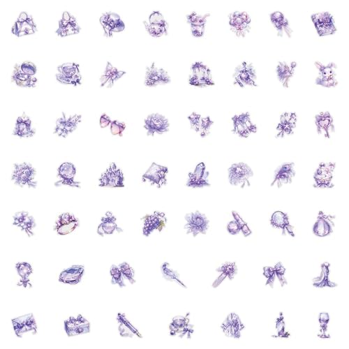 50Pcs Vintage Stickers,Waterproof Transparent PET Aesthetic Decorative Scrapbooking Supplies for Adult Card Making Letters Planner Journaling Junk Journal DIY Water Bottles Art Craft.Purple Flower - color: Purple Flower