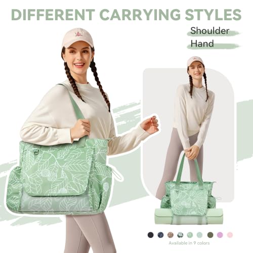 WLLWOO Thick Yoga Mat Bag Women Gym Tote Breathable Mesh Holder Wet Pocket - color: Light Green Leaf