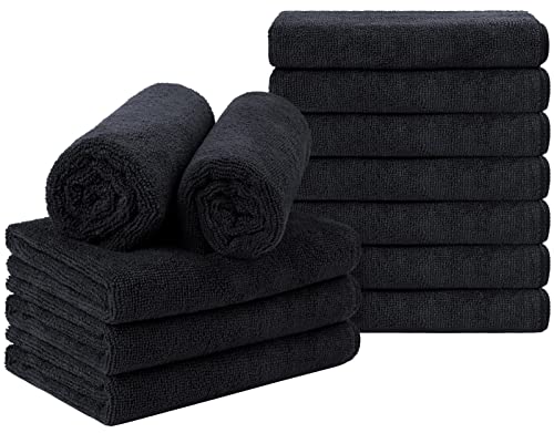 Orighty Salon Towels, 12 Pack Black Microfiber Hair Towel (16 x 29 Inch) | Super Soft and Absorbent Microfiber Towels for Salon, Hand, Gym, Bath, Spa and Home Hair Care (Not Bleach Proof) - size: 12 Pack