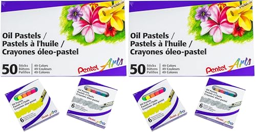 Pentel Arts Oil Pastels - 50 Color Set with Metallic and Fluorescent Packs, 3pk Set (Pack of 2) - size: 62 Count (Pack of 2)