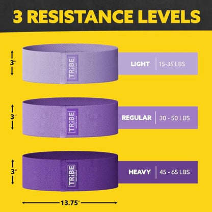 Fabric Resistance Bands for Working Out, 3-Pack for Legs and Glutes - color: Purple