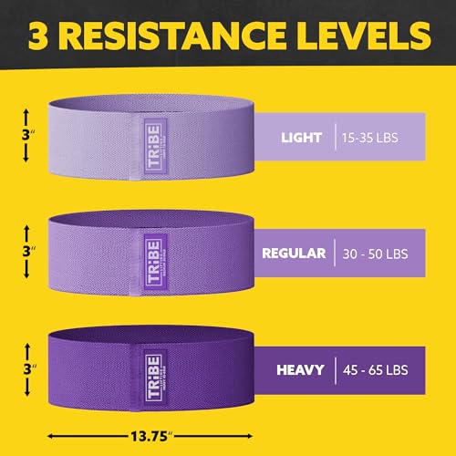 Fabric Resistance Bands for Working Out, 3-Pack for Legs and Glutes - color: Purple