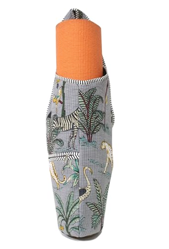 INDIAN CRAFT CASTLE Yoga Mat Bag | Tote Mat Bag | Sling Yoga Tote w/Large Side Pocket & Zipper Pocket | Yoga Mat Carrier Fits Most Size Mats - color: Grey
